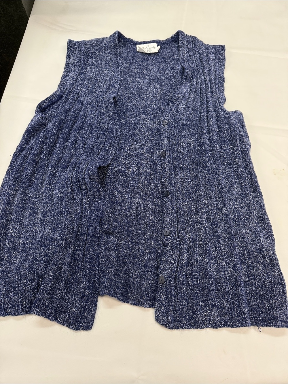 Pierre Cardin Navy Blue Knit Button-Front Sleeveless Cardigan